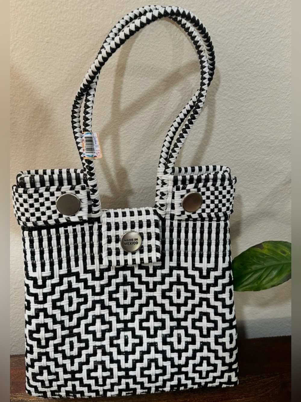 Mexican upcycled plastic Black & White Woven Tote Bag‎ - Made in Mexico new